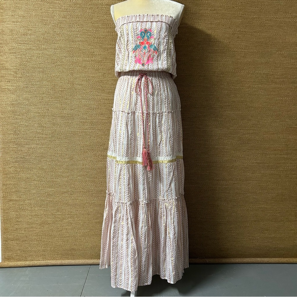 Venus Strapless Maxi Dress Womens Small Multicolor Metallic Striped